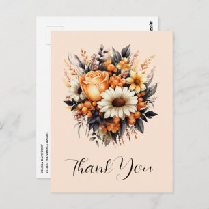 Orange Yellow Grey Flower Bouquet Thank You Postcard