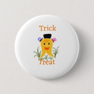 Orange yellow halloween ghost trick or treat add n 6 cm round badge
