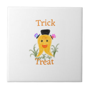 Orange yellow halloween ghost trick or treat add n ceramic tile