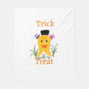 Orange yellow halloween ghost trick or treat add n fleece blanket