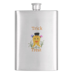 Orange yellow halloween ghost trick or treat add n hip flask