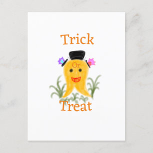 Orange yellow halloween ghost trick or treat add n postcard