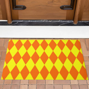 Orange Yellow Harlequin Checkered Design  Doormat
