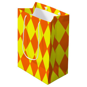 Orange Yellow Harlequin Checkered Design Medium Gift Bag