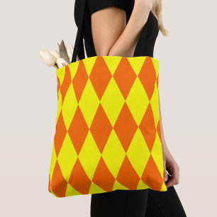 Orange Yellow Harlequin Checkered Design Tote Bag