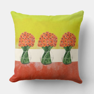 Orange Yellow Italian Ranunculus Watercolor Cushion