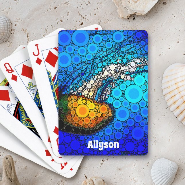 Orange Yellow Jellyfish Blue Ocean Fun Custom Name Playing Cards (Creator Uploaded)