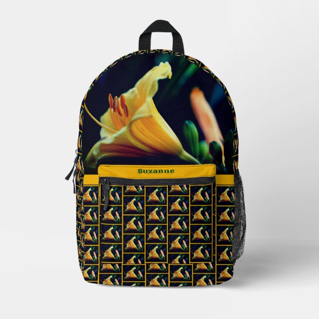 Orange Yellow Lily Flower Personalised Printed Backpack (Front)