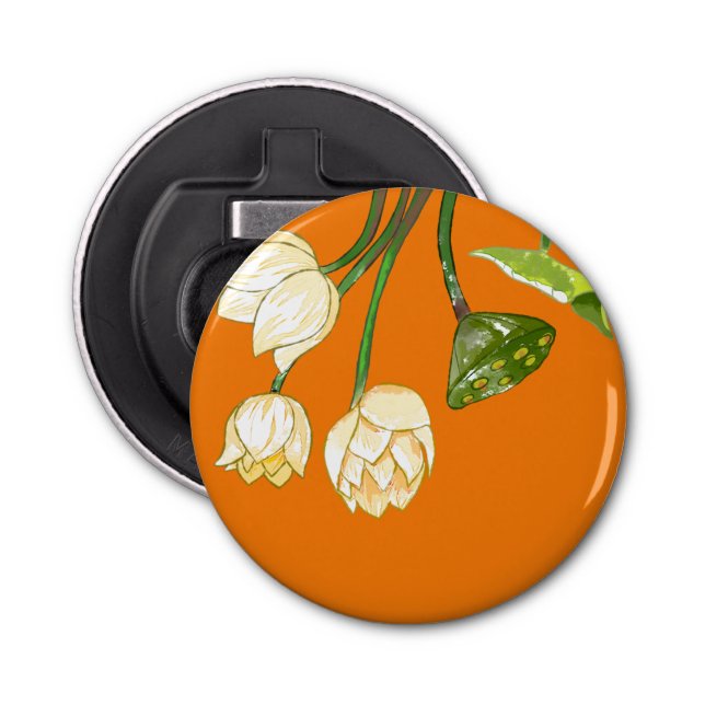Orange Yellow Lotus Flowers & Lotus Seedpod Bottle Opener (Front)