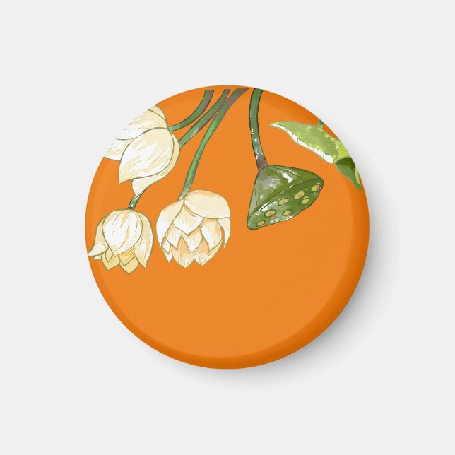 Orange Yellow Lotus Flowers & Seedpod  Magnet (Front)