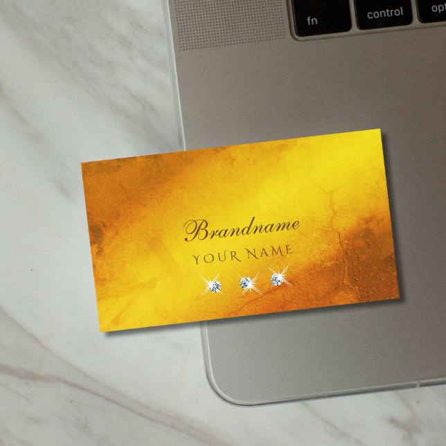 Orange Yellow Marble Sparkling Diamonds Modern Business Card (Creator Uploaded)