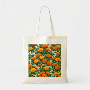 Orange & Yellow Marigold Botanical Floral Pattern Tote Bag