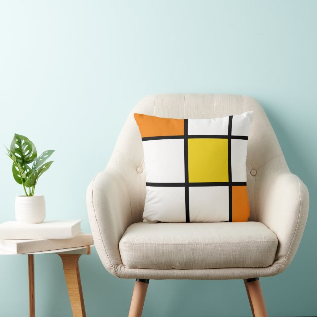 Orange Yellow Mondrian Style Cushion (Chair)