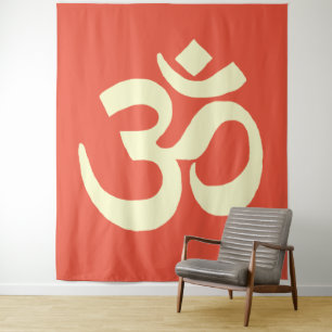 Orange Yellow Om Namaste Symbol Tapestry