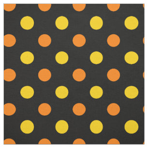 Orange Yellow On Black Polka Dots Design Fabric