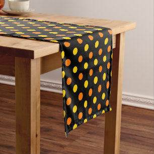 Orange Yellow On Black Polka Dots Design Short Table Runner