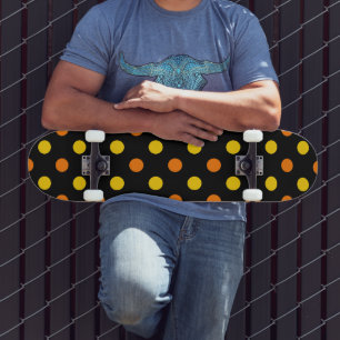 Orange Yellow On Black Polka Dots Design Skateboard