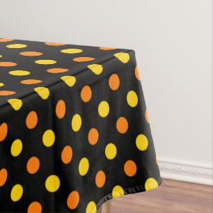 Orange Yellow On Black Polka Dots Design Tablecloth