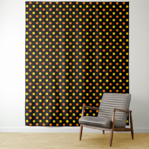 Orange Yellow On Black Polka Dots Design Tapestry