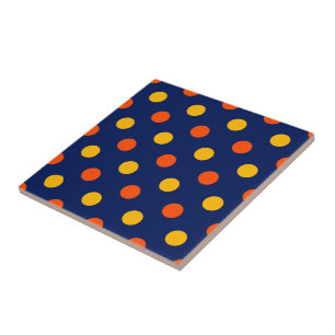 Orange Yellow On Blue Polka Dots Design Ceramic Tile