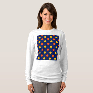 Orange Yellow On Blue Polka Dots Design T-Shirt