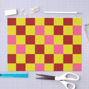 Orange Yellow Pink Checkered Pattern Design  Tissue Paper