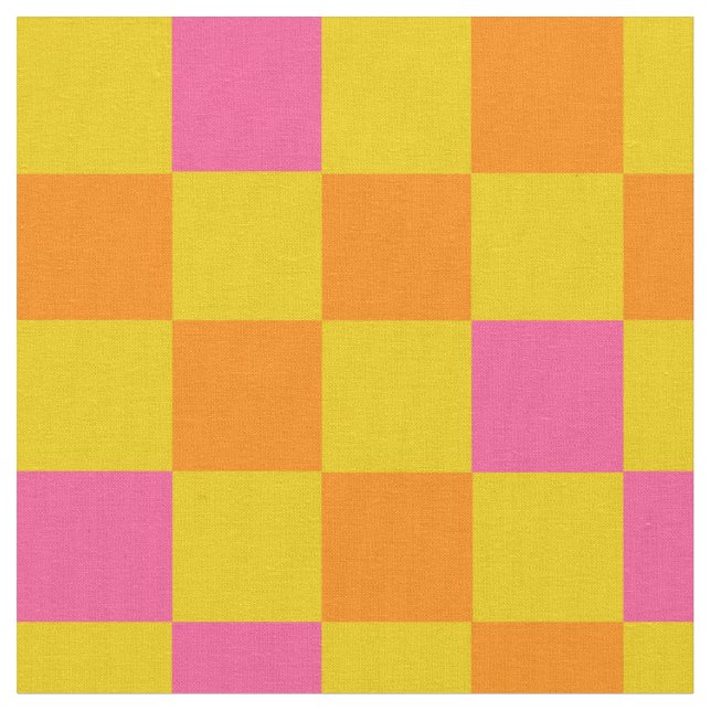 Orange Yellow Pink Chequered Pattern Design  Fabric (Close Up)