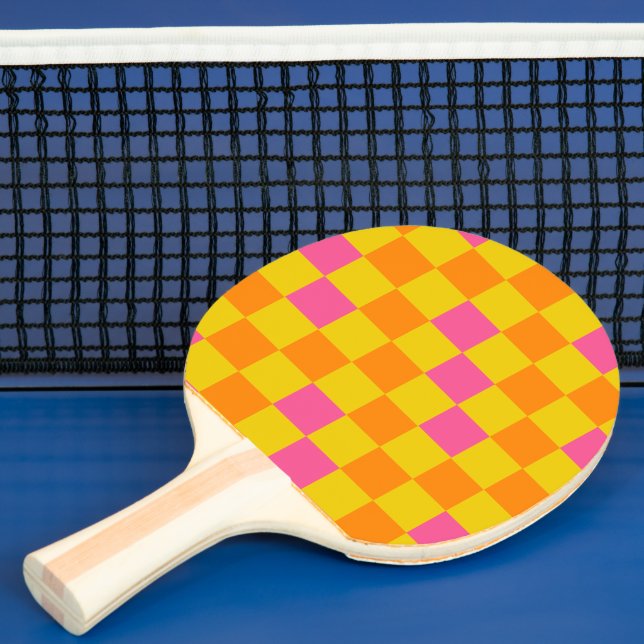 Orange Yellow Pink Chequered Pattern Design  Ping Pong Paddle (Insitu)