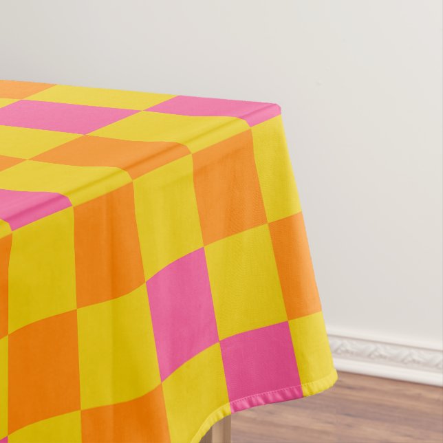 Orange Yellow Pink Chequered Pattern Design  Tablecloth (In Situ)