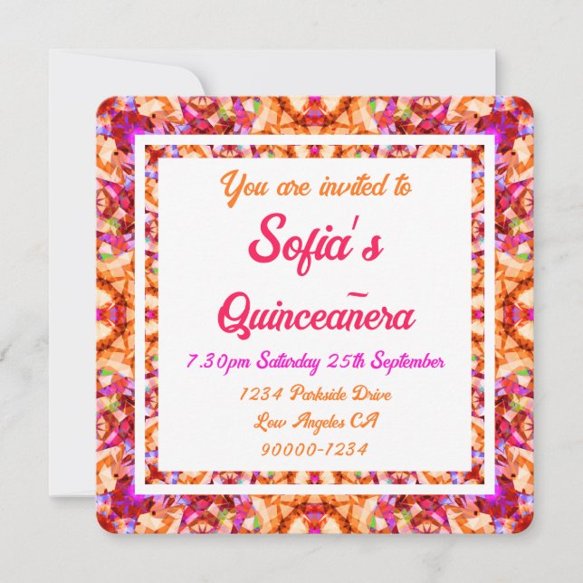 Orange Yellow Pink Quinceanera Quince 15 Birthday Invitation (Front)