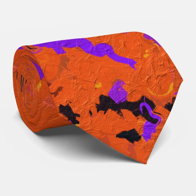 Orange, Yellow, Purple and Black Abstract Tie (Rolled)