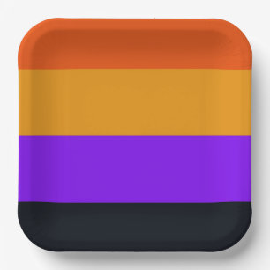 Orange, Yellow, Purple and Black Stripes Paper Plate