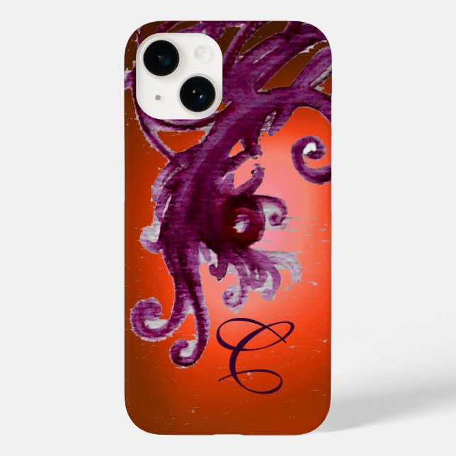 ORANGE YELLOW PURPLE BERRIES AND SWIRLS MONOGRAM i Case-Mate iPhone Case (Back)