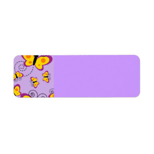 ORANGE YELLOW PURPLES BUTTERFLIES CARTOON CUTE CHE RETURN ADDRESS LABEL