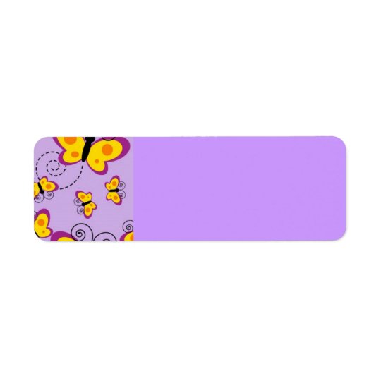ORANGE YELLOW PURPLES BUTTERFLIES CARTOON CUTE CHE RETURN ADDRESS LABEL
