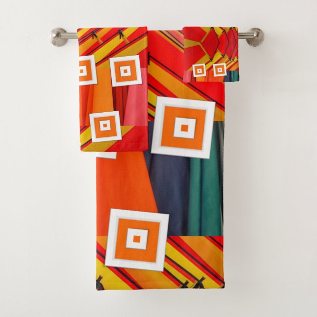 Orange Yellow Red Abstract Bathroom Towel Sets (Insitu)