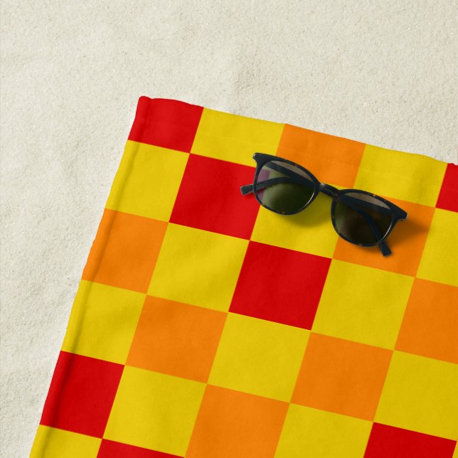 Orange Yellow Red Chequered Pattern Design  Beach Towel (In Situ)