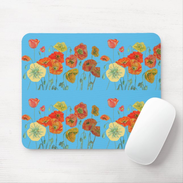 Orange Yellow Red Poppies flowers floral Mouse Pad (With Mouse)