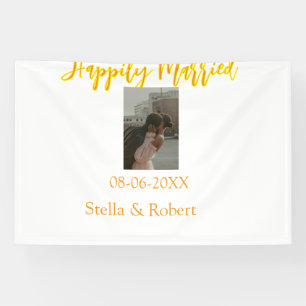 Orange yellow retro photo happily married couple banner