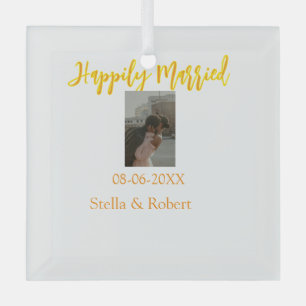 Orange yellow retro photo happily married couple glass tree decoration