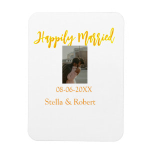 Orange yellow retro photo happily married couple magnet