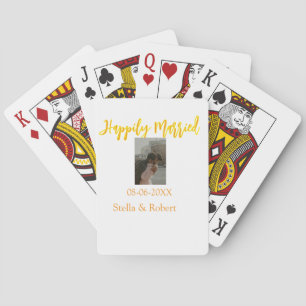 Orange yellow retro photo happily married couple playing cards