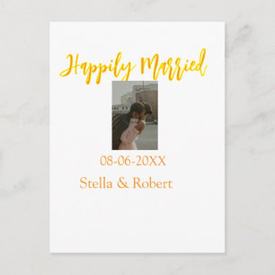 Orange yellow retro photo happily married couple postcard