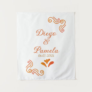 orange yellow rustic spanish wedding couple name tapestry