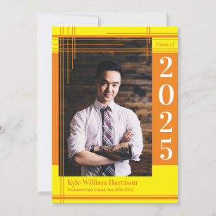 Orange Yellow School Colour Graduation Photo Plaid Invitation