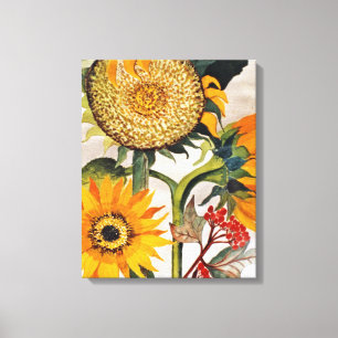 Orange Yellow Seeding Sunflower Art Canvas Print