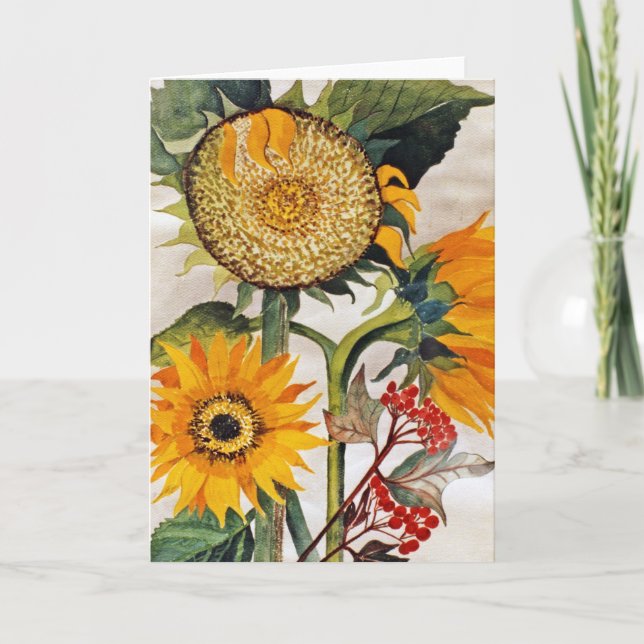 Orange Yellow Seeding Sunflower Art Card (Front)