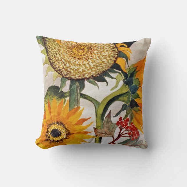 Orange Yellow Seeding Sunflower Art Cushion (Front)