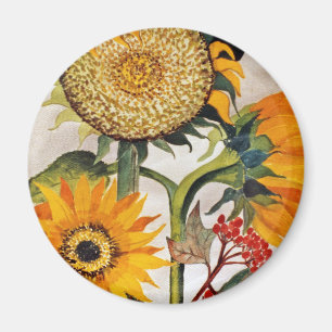 Orange Yellow Seeding Sunflower Art Magnet