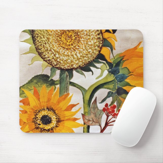 Orange Yellow Seeding Sunflower Art Mouse Pad (With Mouse)